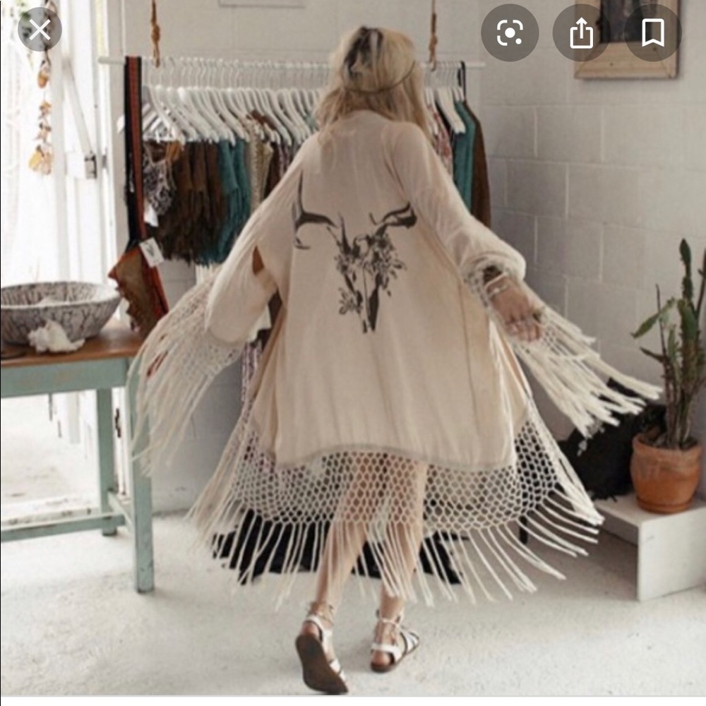 SPELL and the Gypsy COW SKULL KIMONO fringe OS - Picture 2 of 8